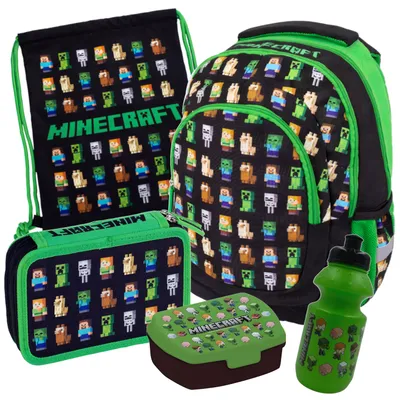 Produktbild von Rucksack Set Minecraft Steve Creeper Astra 5-teiliges Jungen-Schulset