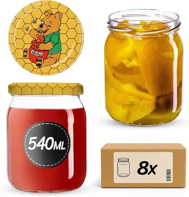 Obrázok produktu pre KADAX zaváracie poháre s viečkom "Senna", poháre na džem, zaváracie poháre, 540 ml, Medvedík Pú, 8 kusov