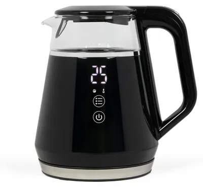 Wasserkocher 1 L, 5 Temperaturstufen 40–100 °C, 1100 W, Glas, Schwarz