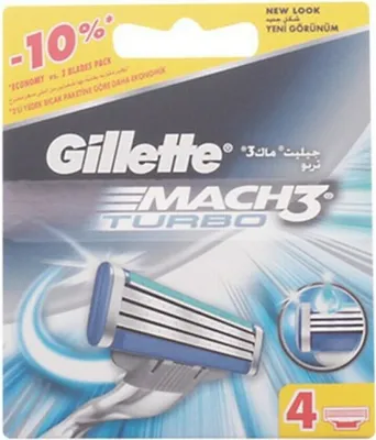 Packaging for Gillette Mach3 Turbo razor blades.