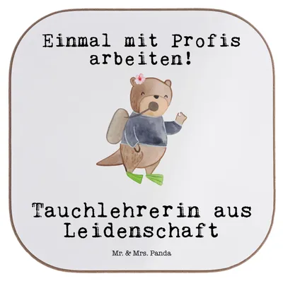 Produktbild von Mr. & Mrs. Panda Untersetzer für Gläser Tauchlehrerin Leidenschaft - Weiß - Geschenk, Coaster, Tischuntersetzer, Glas, Tischschoner, gläseruntersetzer