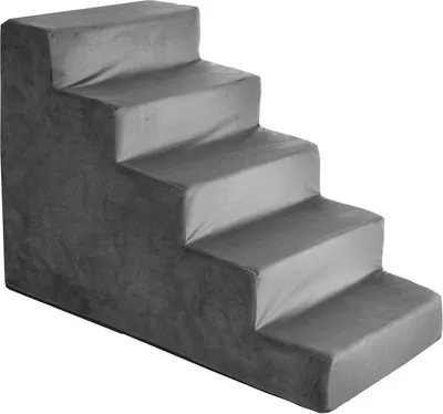Produktbild von Hundetreppe Katzentreppe Haustiertreppe Aufstiegshilfe Plüschbezug 5 Stufen Grau Velvet
