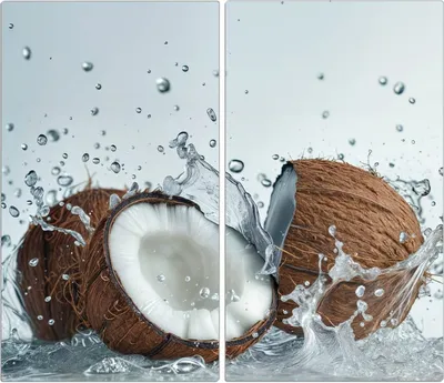 Produktbild von Spritzschutz Herdabdeckplatte Schneidebrett aus Glas Kokosnuss Wasserplatsch 2-Teilig (60x52cm)