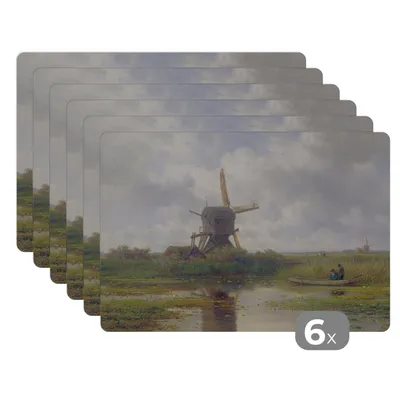 Obrázek produktu pro KitchenYeah® Prostírání Sada 6 prostírání Omyvatelné prostírání 45x30 cm Mlýn - Willem Roelofs - Staří mistři - Umění - Podložka na stůl Podložka neklouzavá a tepelně odolná - Prostírání - Ti