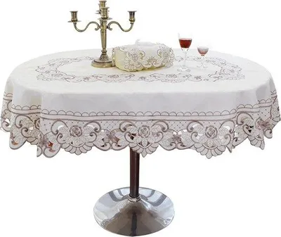 Immagine prodotto di Bianco Vintage ricamato tovaglie di pizzo Rosa Fiori Grigio Tovaglia Cut Out Sottobicchieri Ovale (Fiore Grigio, 130x172cm)