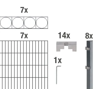 Produktbild von Alberts Doppelstabmattenzaun Oslo, Höhe 160 cm, Länge 14 m, 2 m Matte, anthrazit, zum Einbetonieren