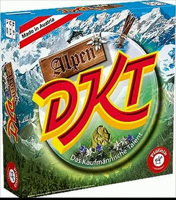 The image shows the front of a board game box with a mountain and alpine theme.