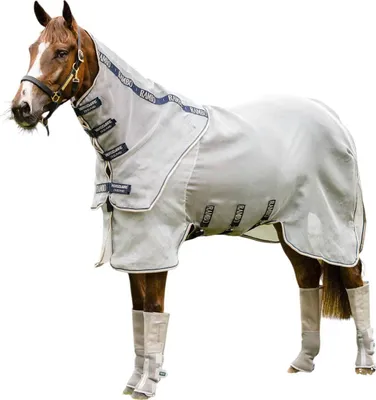Produktbild von Horseware Ireland Fliegendecke Rambo Protector Plus Silver/Navy, White & Beige 145 (6'6)