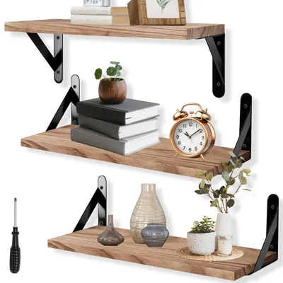 Wandregal-Set, 3er, Holz, 40x15x1,5 cm, mit Haltern