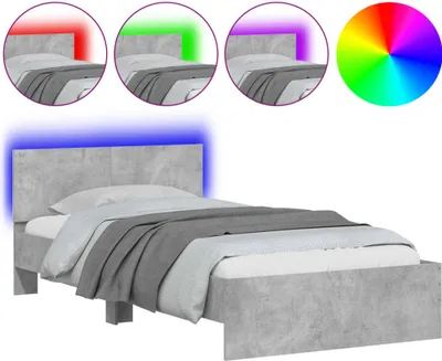 Produktbild von vidaXL Bettgestell mit Kopfteil und LED-Leuchten Betongrau 100x200 cm