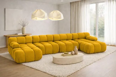 Image de Canapé d'angle  en forme de U XL, tissu velours Salvador, jaune, Selia U XL