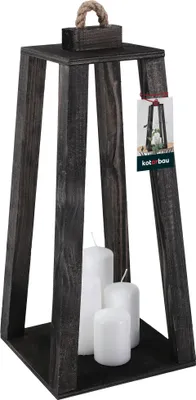 Immagine prodotto di KOTARBAU® Lanterna di legno nera 20 x 20 x 41 cm Lanterna da giardino Lanterna di legno per esterni e interni Lanterna da soggiorno per fiori e candele Lanterne da matrimonio