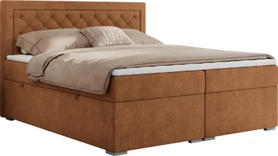 Produktbild von MKS MEBLE Boxspringbett 200x200 mit Bettkasten, Polsterbett 200x200 mit Matratze H3 Topper, Boxspringbett 200x200, Polsterbett 200x200, Bett 200x200 mit Kopfteil - Orange Strukture - H3 - JASIR