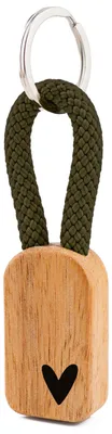 Produktbild von GIPFELWELLE Handgemachter Holz Schlüsselanhänger Kette Ring Paracord mit Gravur, 6 mm Segeltau, Damen Herren, Herz, Olive