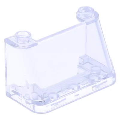 A single transparent LEGO brick is shown against a white background.