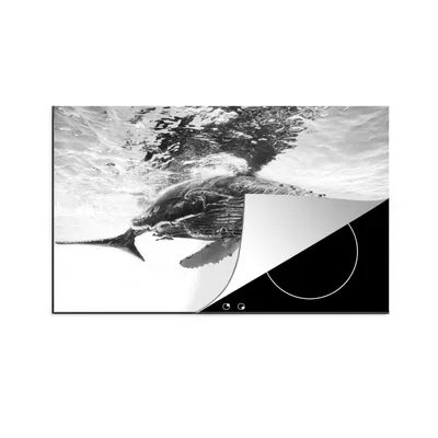 Produktbild von KitchenYeah© Herdabdeckplatte Wal - Wasser - Tiere - Schwarz und weiß , 81x52cm, Küche Deko, Glaskeramikkochfeld Herdabdeckung, Abdeckplatte fùr Kochfeld