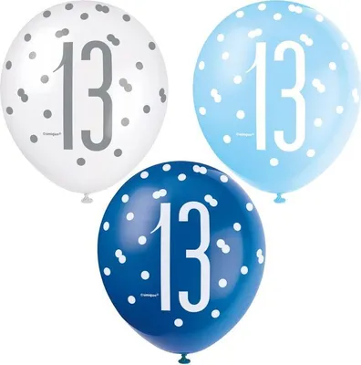 Produktbild von 6 Blue Dots 13th Birthday Luftballons 30cm