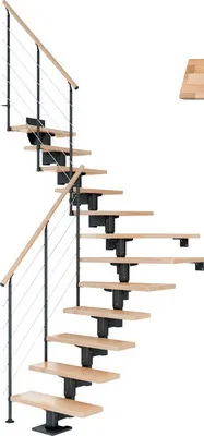 Produktbild von Pertura Mittelholmtreppe Chiron Buche Leimholz Anthrazit 1/4 gewendelt unten links/rechts 75 cm 13 Stufen / 14 Steigunge