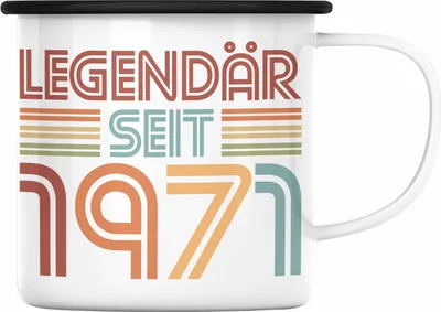 Produktbild von Trendation -  50. Geburtstag Emaille Tasse Frau Männer Geschenk 50er Geschenkidee 50 Mutter Vater Mann Frauen Lustig Geschenke Dekoration (Schwarz)