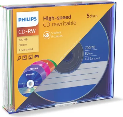Produktbild von Philips CD-Rohlinge, 80 Min, 700MB, Speed 12x, Slim Case (5 Disc)