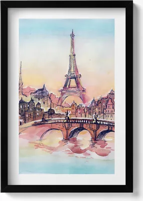 Produktbild von Gemalte Ansicht von Paris– Wandbild mit Rahmen – Gerahmtes Bild  – Wanddekoration – 40x60 cm –  Schwarz