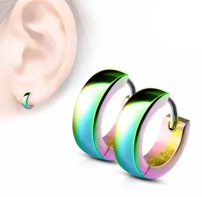 Produktbild von Damen und Herren Edelstahl Klapp-Creolen Ohrringe Regenbogen