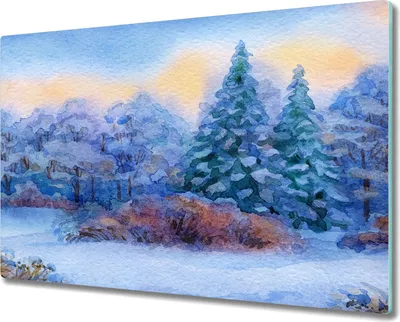 Produktbild von Coloray Hackbrett Herdabdeckplatte 80x52 cm Küchenbrett Kochplattenabdeckung Schneidebrett - Aquarell Schneewald