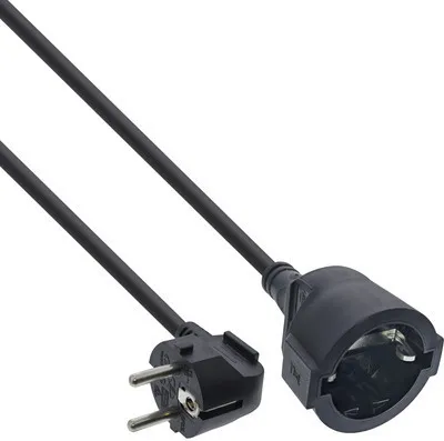 Produktbild von InLine® Strom-Verlängerung Schutzkontakt Stecker gewinkelt / Buchse, schwarz, 3m