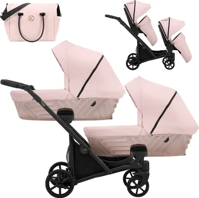 Produktbild von Kinderwagen IVENTO DUO 2 in 1 Komplettset Zwillingskinderwagen Geschwisterwagen Zwillingsbuggy Doppelkinderwagen (Smoky Pink, Rahmenfarbe: schwarz)
