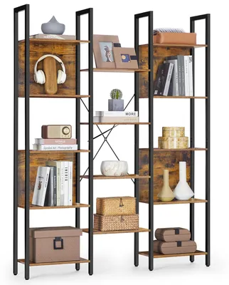 Zdjęcie produktu dla Półka VASAGLE, regał stojący z 14 półkami, konstrukcja metalowa, idealna do salonu, biura, gabinetu, styl industrialny, wymiary: 24 x 128 x 166 cm, kolor: vintage brązowy - tuszowy czarny, model LLS157K01 – głębokość 128 cm
