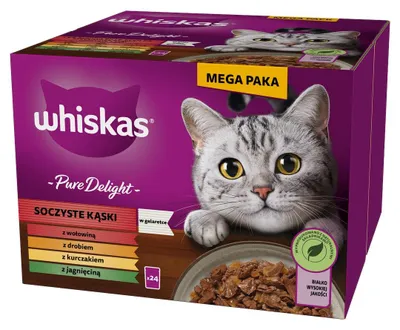 Produktbild von Whiskas Adult Saftige Stücke Pure Delight Beutel 24x85g Nassfutter für erwachsene Katzen in Gelee