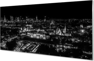 Produktbild von Glasbilder 100x50 Wandkunst Nachtpanorama von Warschau Wolkenkratzer