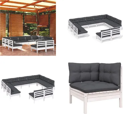 Produktbild von vidaXL 11 tlg. Garten Lounge Set mit Kissen Weiß Kiefer Massivholz - Garten-Lounge-Set - Garten-Lounge-Sets - Gartenmöbel-Set - Gartenmöbel-Sets
