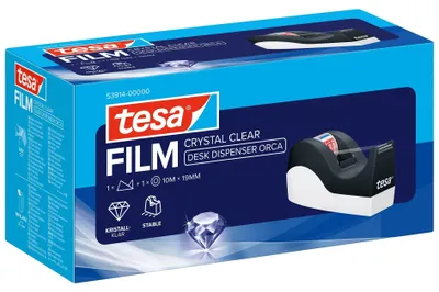Produktbild von tesa Easy Cut Orca Tischabroller (rutschfest, einfache Handhabung, sauberer Schnitt mit 1 Rolle tesafilm kristall-klar 10m:19mm)