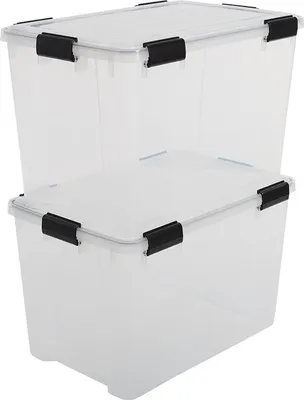 Two transparent storage boxes stacked on top of each other.