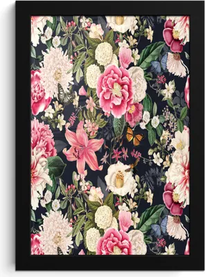 Produktbild von MuchoWow® MuchoWow® Gerahmtes Poster Blumen - Muster - Rosa 20x30 cm - Poster mit zchwarzem Bilderrahmen - Drucken - Bilder Poster im Rahmen