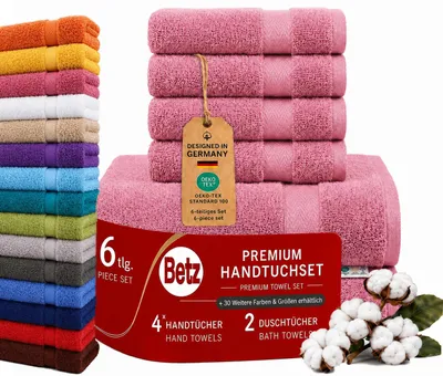 Produktbild von Betz 6er Handtuch Set Premium – 4 Handtücher 50x100 cm – 2 Duschtücher 70x140 cm - 100% Baumwolle – Frottee Handtücher für Bad, Gäste & Alltag altrosa