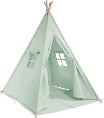 Produktbild von Sunny Alba Tipizelt für Kinder in Grün |Tipi / Wigwam Zelt mit Boden für Kinderzimmer | Spielzelt aus Baumwolle 120x120 cm