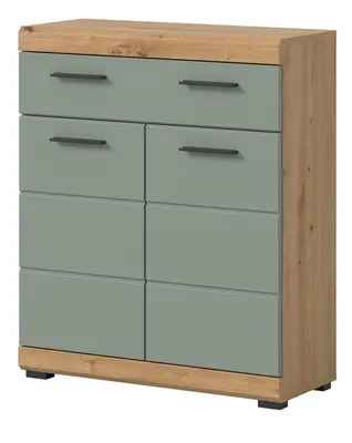 Produktbild von Bad Kommode "Shawn" in Salbei und Eiche, Badschrank 2-türig 74 x 88 cm