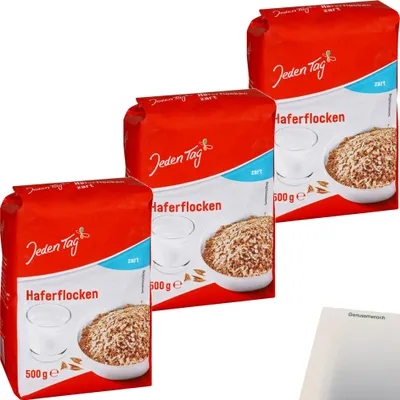 Produktbild von Jeden Tag Haferflocken Zart 3er Pack (3x500g Packung) + usy Block