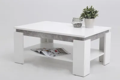 Produktbild von Couchtisch TIMO 2- 90x60 cm mit Ablageboden Weiss / Beton