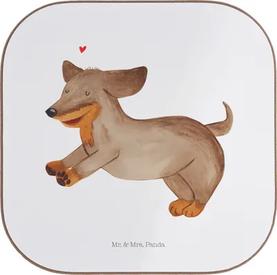 Produktbild von Mr. & Mrs. Panda Tischschoner Hund Dackel - Weiß - Geschenk, Sprüche, gläseruntersetzer, Tassenuntersetzer, Untersetzer für Gläser, Dachshund, unterleger, Hunde, Herz