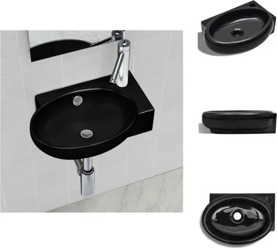 Obrázek produktu pro vidaXL Keramické umyvadlo s otvorem pro baterii/přepad černé kulaté - Koupelnové umyvadlo