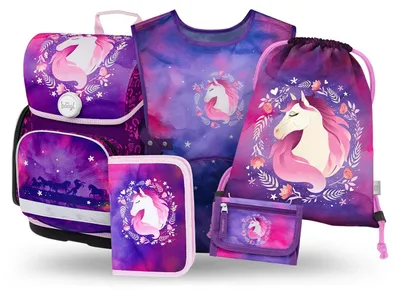 Produktbild von Baagl Schulranzen Mädchen Set 5 Teilig Ergonomischer Schulrucksack - Pferd