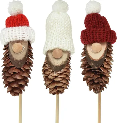 Produktbild von Zapfenwichtel Deko Wichtel Weihnachtsstecker mit Mütze, 12 Stück, 8cm