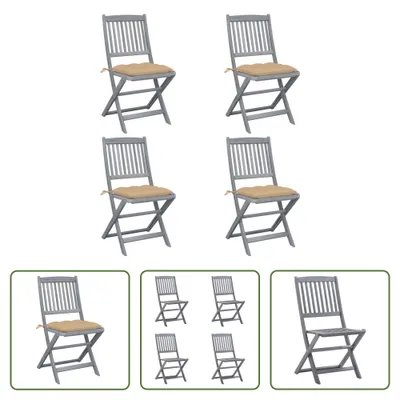 Produktbild von The Living Store Klappbare Gartenstühle 4 Stk. mit Kissen Massivholz Akazie