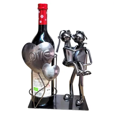 Produktbild von Weinflaschenhalter Liebespaar, Flaschenhalter, Weinhalter Metall Skulptur, Wein Geschenk Valentinstag Hochzeit