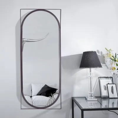 Produktbild von Wandspiegel 37x91 cm Metall Design Hängespiegel Schwarz, Eisen Dekospiegel Rechteckig mit Rahmen, Spiegel Wand Groß, Flurspiegel Länglich, Garderobenspiegel Modern