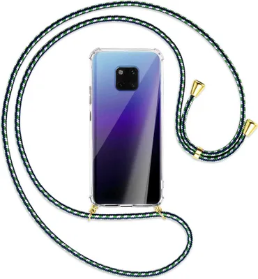 Produktbild von Handykette Backcover-Schutzhülle mit Band (Metall goldfarben) für Huawei Mate 20 Pro - grün/blau/weiß