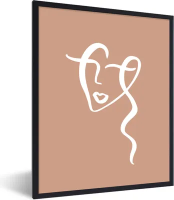 Produktbild von MuchoWow® Gerahmtes Poster Gesicht - Abstrakt - Braun - Weiß 60x80 cm - Poster mit Schwarzem Bilderrahmen Wandposter Rahmen Foto Bilder - Premium - Wanddeko Wohnzimmer